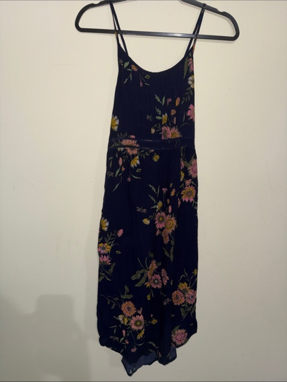 Old Navy Navy Floral Dress with Pink and Yellow Blooms